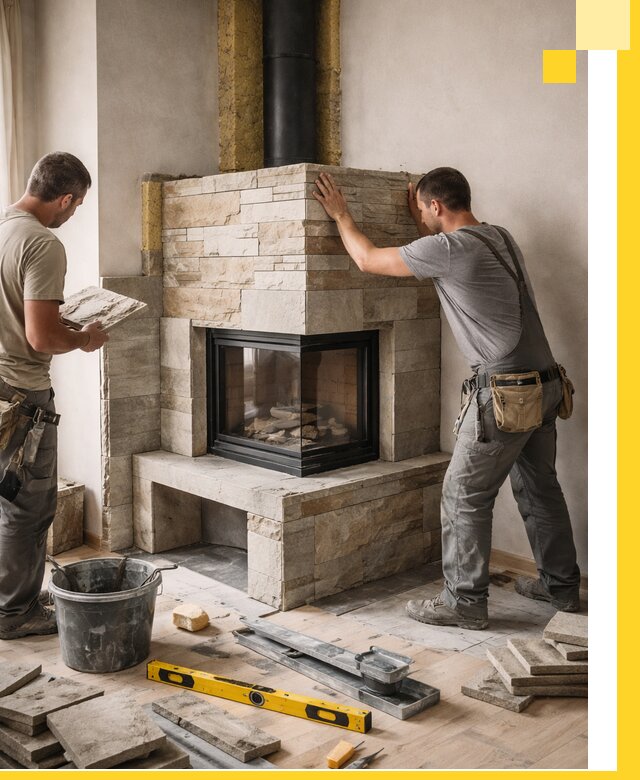 Угловые камины под ключ проект, монтаж и отделка в Ярцеве