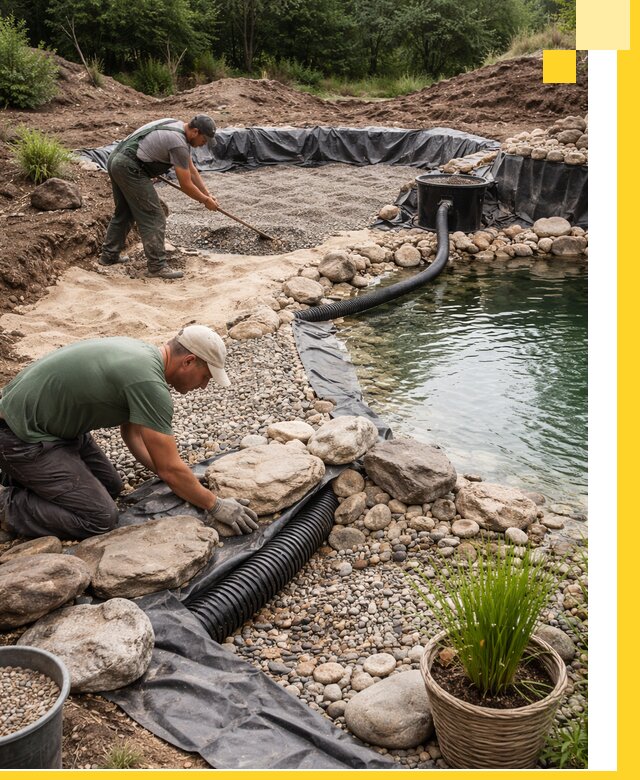 Строительство природных бассейнов и озер в Ярцеве под ключ