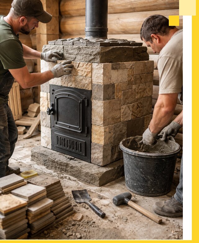 Облицовка банной печи под ключ в Ярцеве: камень и плитка