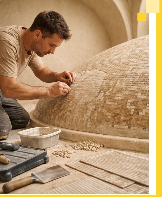 Профессиональная укладка мозаики для хамама под ключ в Ярцеве