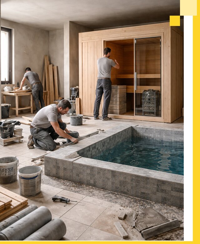 SPA зоны под ключ с бассейном сауной и печью в Ярцеве